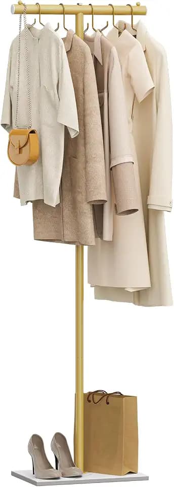 OUTBROS Freestanding Coat Rack, 68.9" High Small Clothes Rack, Gold