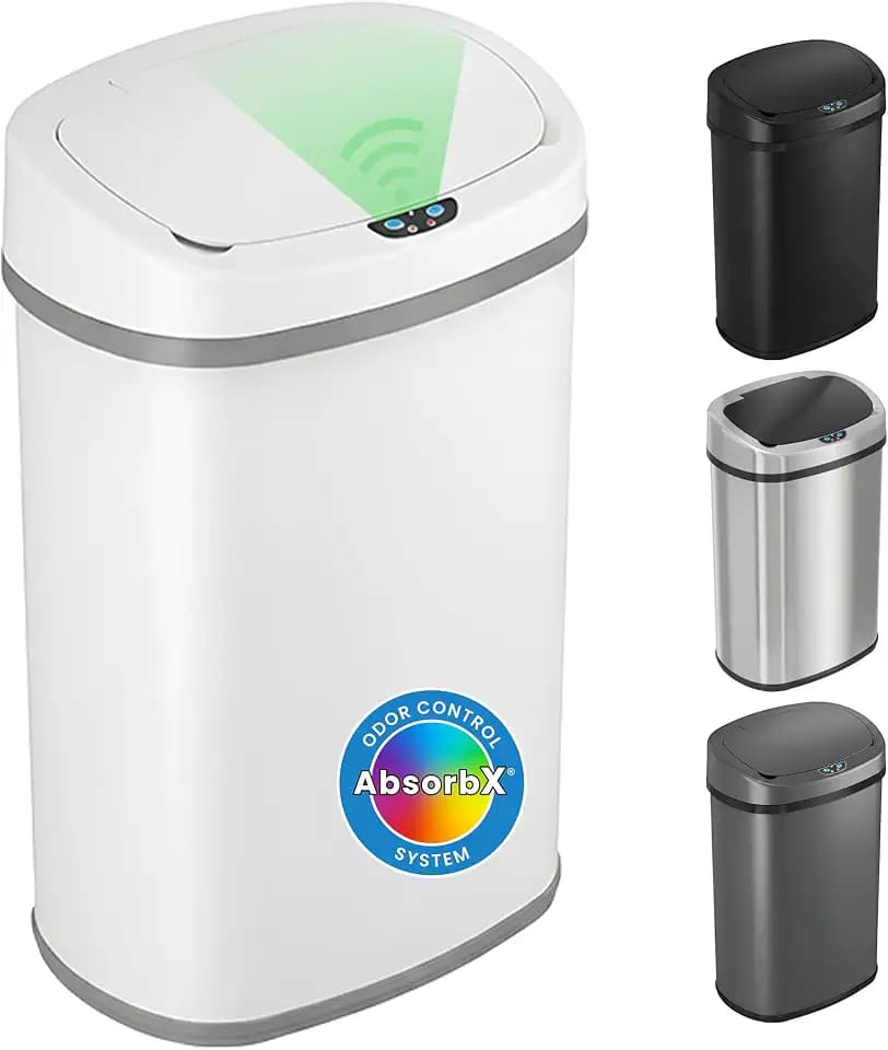 iTouchless Patented 13 Gal Motion Sensor Trash Can with Lid | Odor Filter