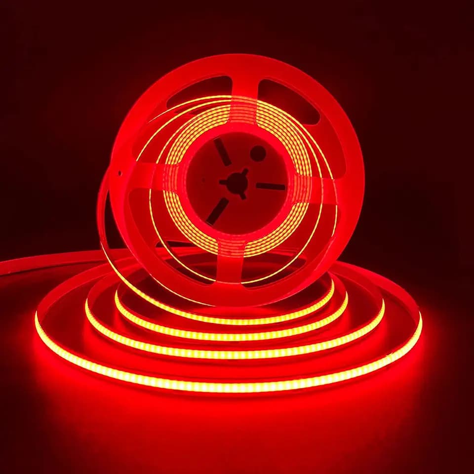 HAMRVL COB LED Strip Lights Red, DC12V 16.4ft/5M 320leds/M CRI90 Bright Flexible LED Tape Lights 8mm, for Indoor Home Cabinet,Bedroom,Kitchen,Stage,Backlight DIY Lighting (Without Power Supply) (Red)
