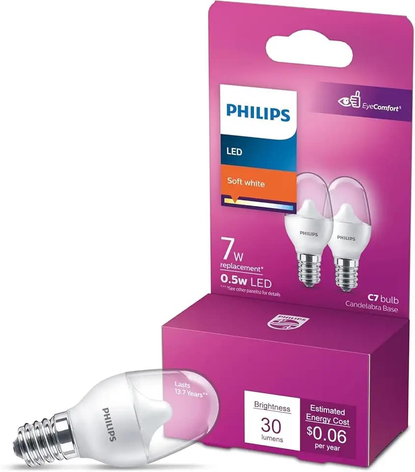 PHILIPS LED 0.5W Night Light 2-Pack Speciality Soft White (2700K) 30 Lumen Clear Flicker-Free Light Bulbs