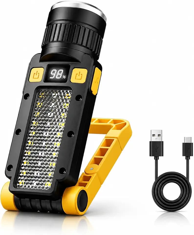 LED-Arbeitsleuchte, wiederaufladbar, leistungsstark, Handlampe, COB-Inspektionsleuchte, mit Magnetfuß, drehbarer Halterung und klappbarem Haken, 7 Modi, für Werkstatt, Garage, Reparaturen