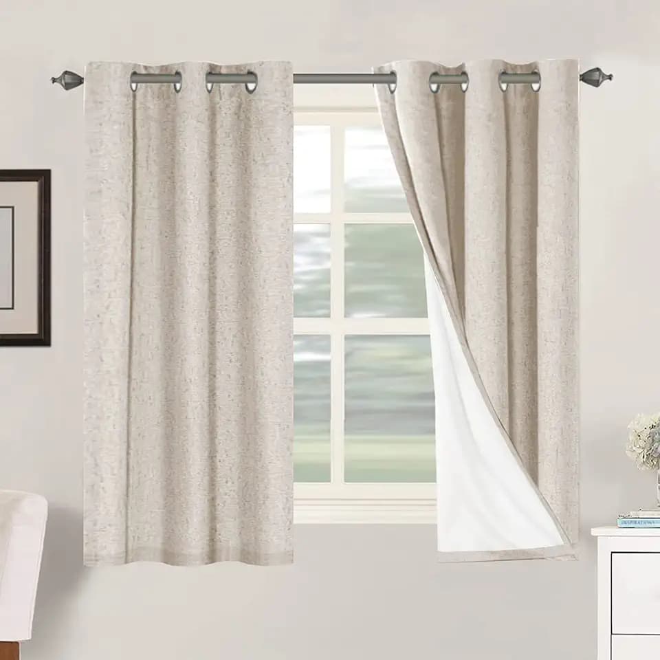 H.VERSAILTEX 100% Blackout Linen Curtains 54" L 2 Panels Natural