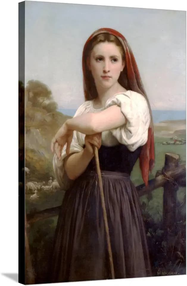 ART.COM Stretched Canvas Print The Young Shepherdess by William Adolphe Bouguereau, 24" x 36"