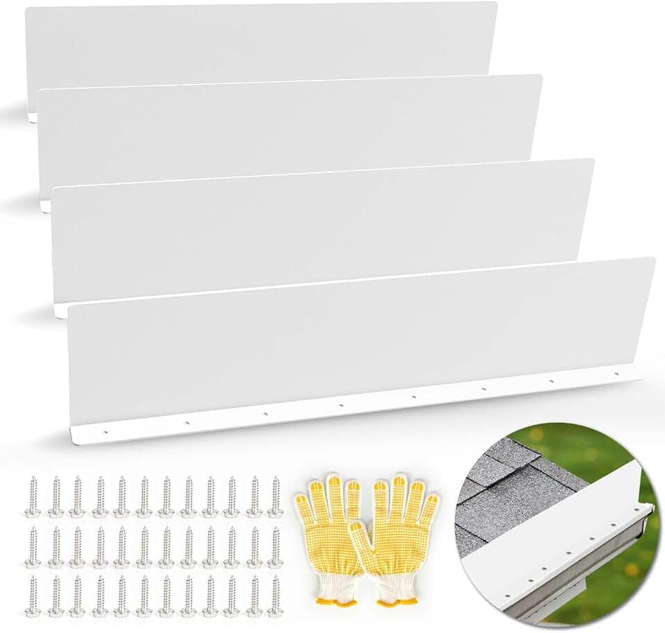Gutter Valley Splash Guards, 15.7 x 3.5 Inch 4 Pack Gutter Guard, Aluminum Rain Gutter Guard Downspout Rain Diverter for Roof Shingle, Rain Drip Guard for Straight House (White)