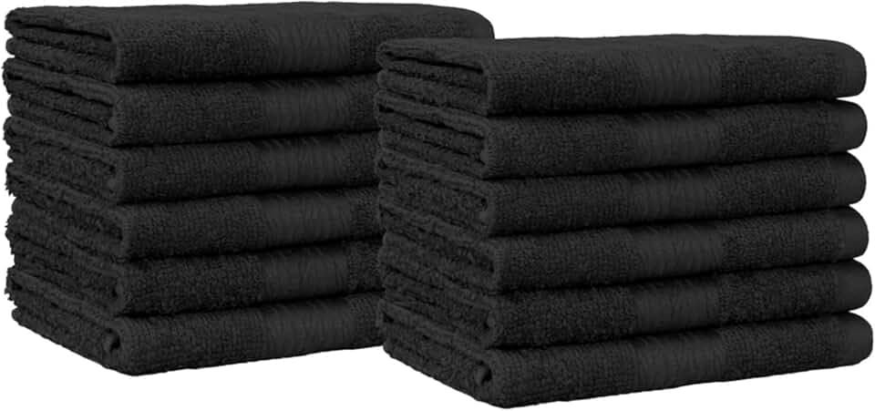 Amazon Basics Highly Absorbent Cotton Washcloths for Face, Soft, Machine Washable, Fade Resistant, 12 x 12 in, Black, 12-Pack