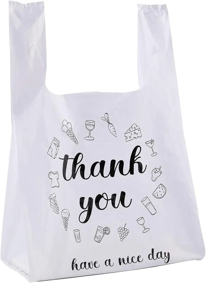 Foraineam 500 Ct Plastic Bags Thank You Reusable Grocery Bag - 13 x 7 x 21 inch, 15 mic, 0.6 mil T-shirts Carryout Shopping Bags