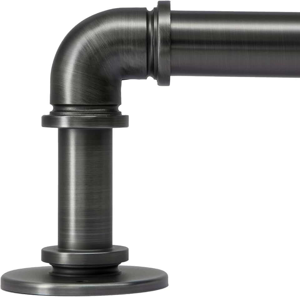 Industrial Curtain Rods 18 to 45 in,Wrap Around Rods, Adjustable Curtain Pole,1 in Diameter Pipe Wall or Ceiling Mounted,for Living Room(Antique Nickel 18” to 45”)