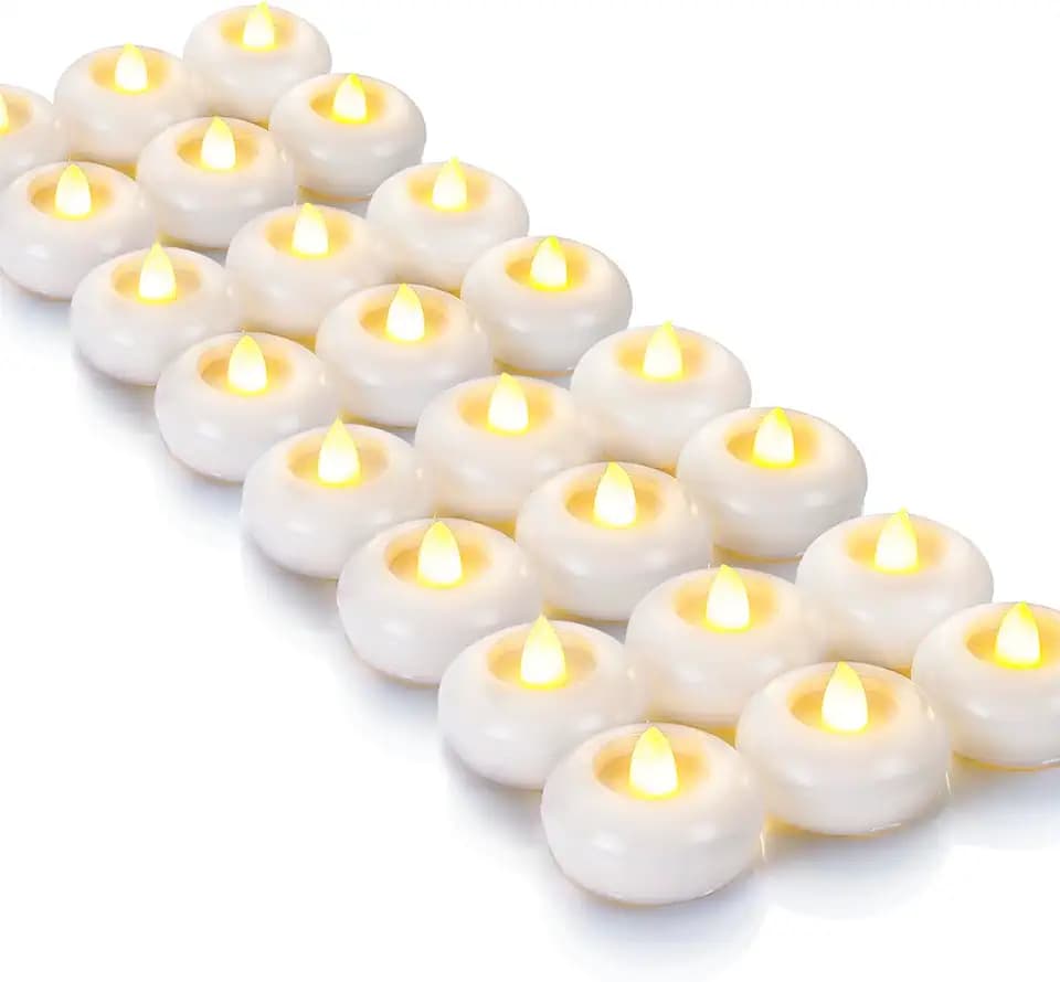 2" Flameless LED Floating Candles, White Waterproof Tealights, 24 Pack