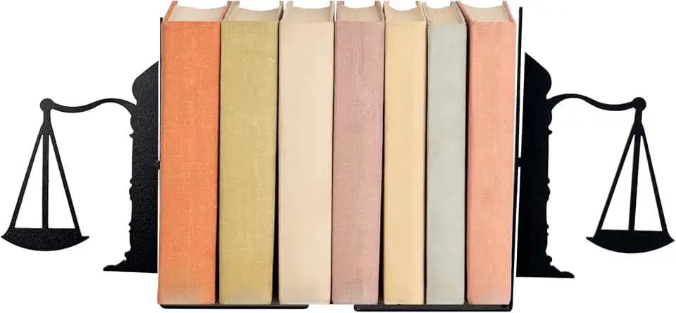 Metal Bookends - Justice Scale Design - Heavy Duty Black Book Ends for Office, Law Library, Law Student or Legal Desk Decor