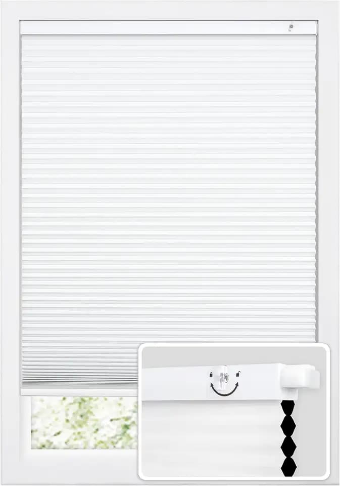 DEZ FURNISHINGS EZ Fit No Tools No Drill Cordless 1.5" Blackout Cellular Shade, 29.75" W x 64" H, White