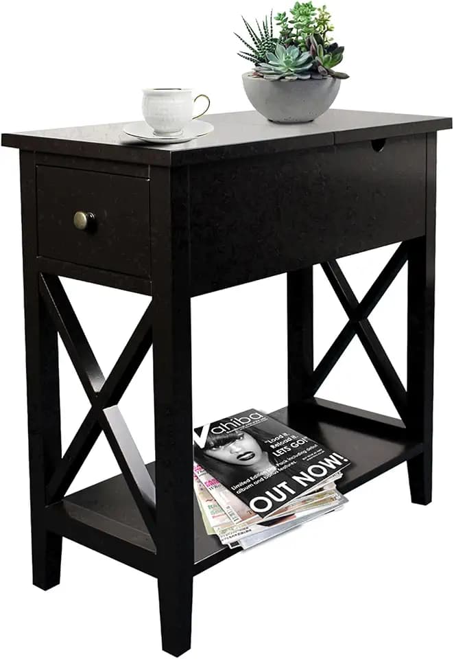 ChooChoo End Table, Flip Top Narrow End Table with Drawer