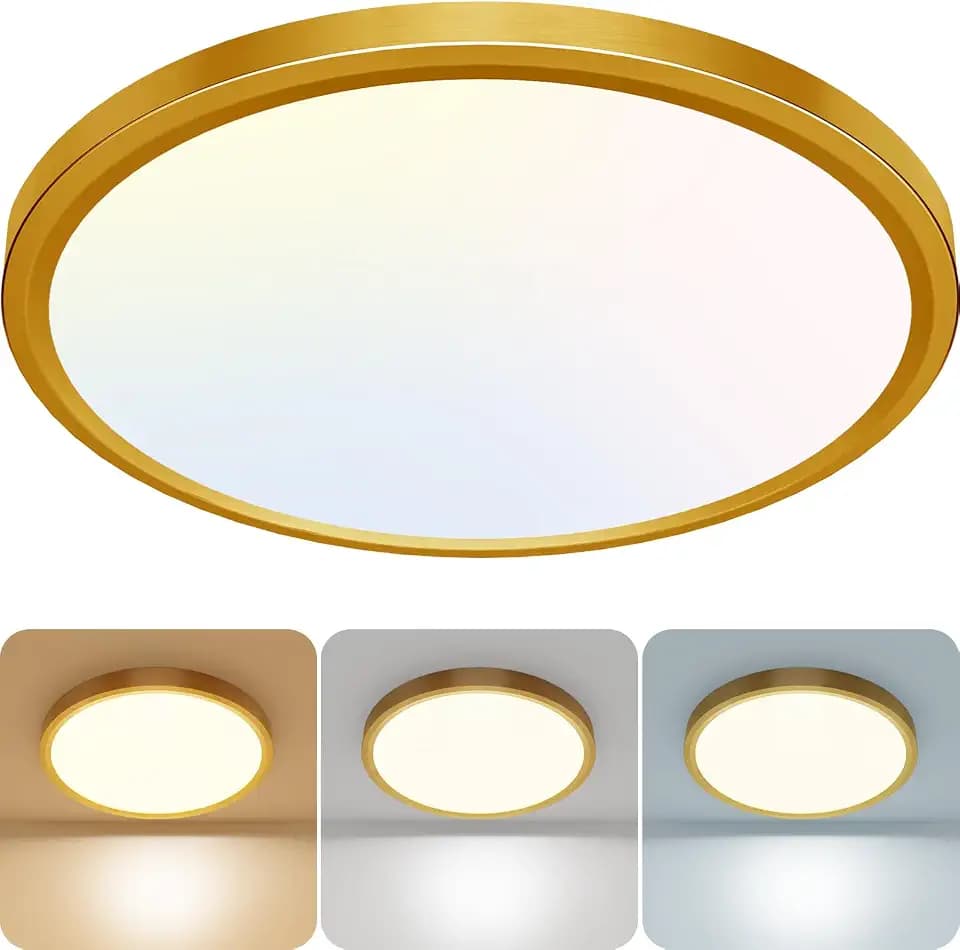 zemty 24W LED Deckenleuchte Flach 29.5cm 3Farben 3000/4000/6500K Deckenlampe,Golden Ultra Dünn LED Lampen Deckenlampen,Deckenleuchten Deckenbeleuchtung für Badezimmer,Wohnzimmer,Küche,Schlafzimmer