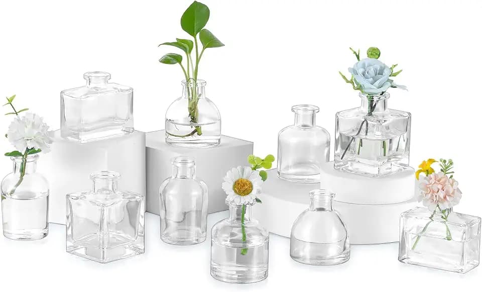 Glasseam Mini Bud Vases for Flowers, 10Pcs Clear Glass Vase for Centerpiece