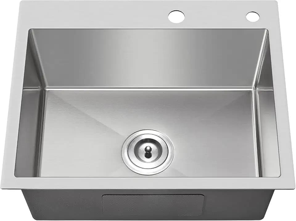 20" Drop-In Single Bowl Kitchen Sink 304 Stainless Steel Brushed