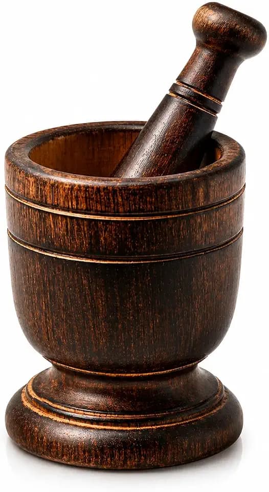 Handmade Wooden Mortar & Pestle Set, Herb Spice Garlic Masala Grinder Bowl