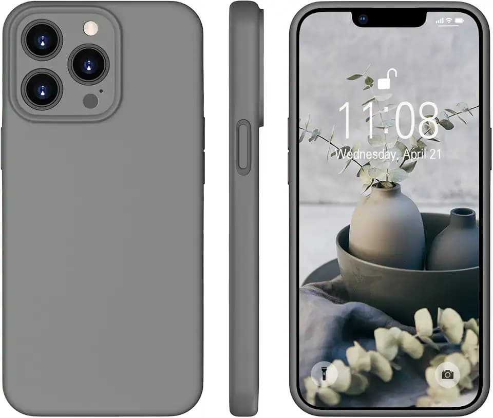 ORDA für iPhone 13 Pro Max Hülle Silikon mit Trageband, Schiefer Grau