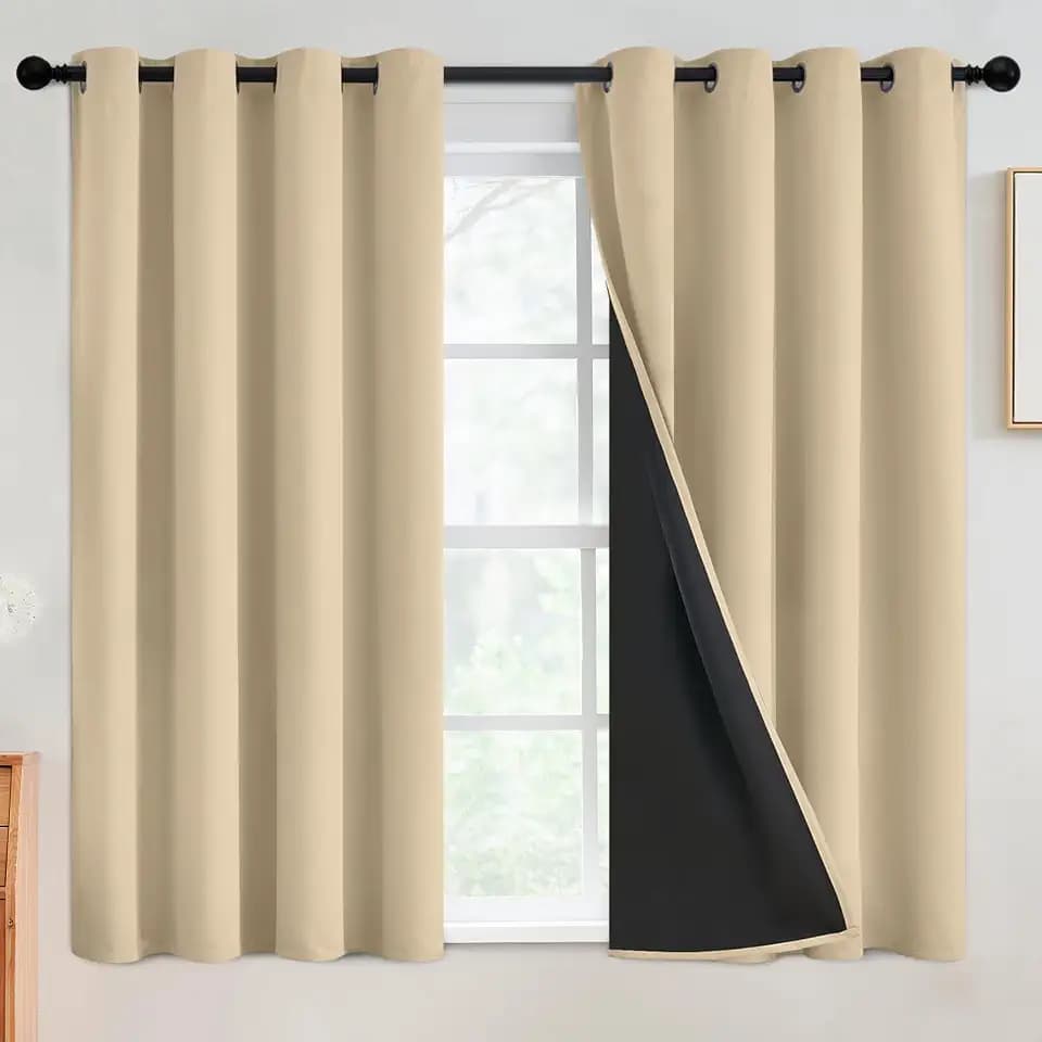 SimpleHome Beige 100% Blackout Curtains Room Darkening Living Room 54 Inch