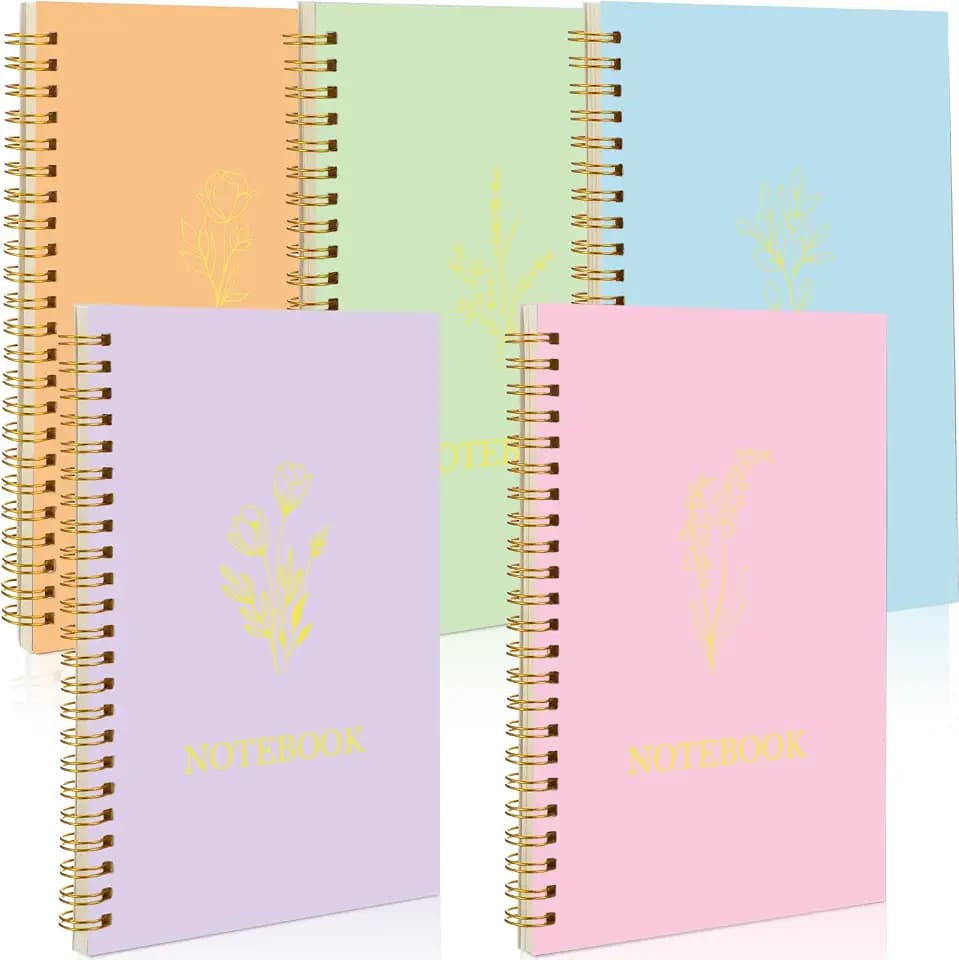 Gueevin 5 Pcs Spiral Notebook, Aesthetic Notepad, Pastel, Classic