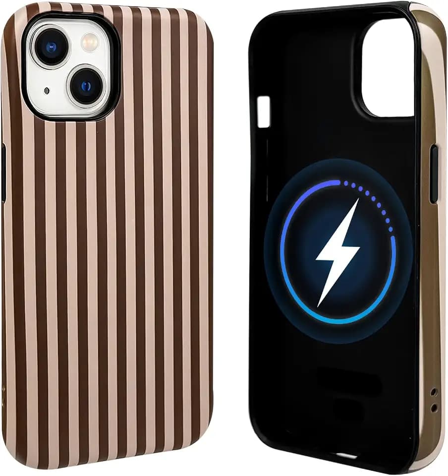 NITITOP for iPhone 15 Case Cute Magnetic Striped - Brown