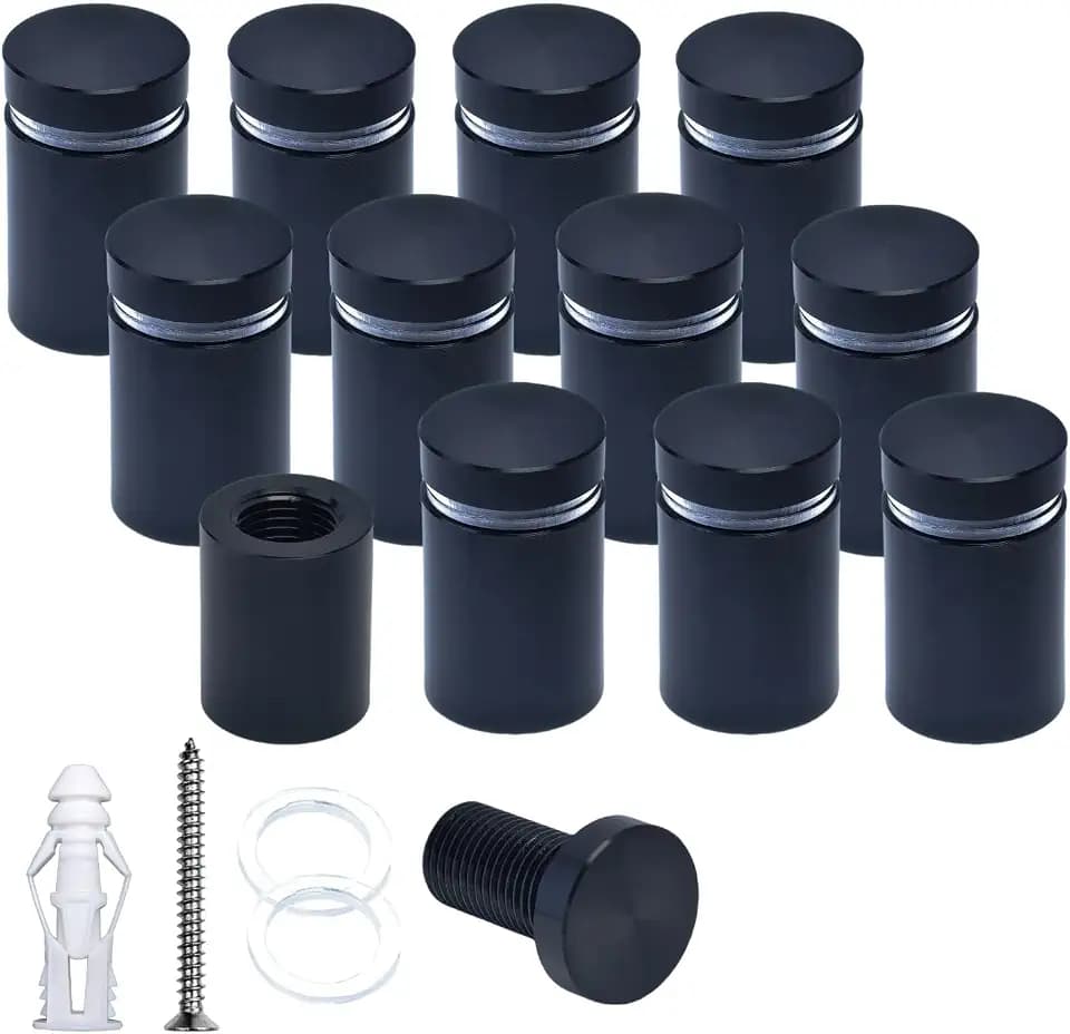 Pack of 12 Aluminum Standoff Screws Wall Sign Standoff Mounting Hardware Standoff Mounts for Acrylic Picture Frame (12, Black, 5/8" x 3/4")
