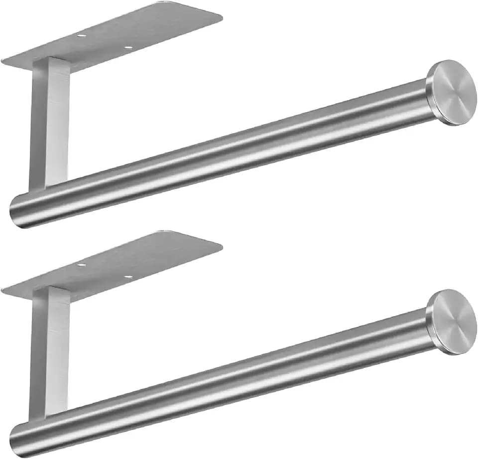 ASTOFLI Paper Towel Holder Under Cabinet No Drilling, Self Adhesive Paper Towel Holder Wall Mount for Kitchen Rack, Under Counter Napin Holder No Drill, RV, 304 Stainless Steel, Silver 2 Pack