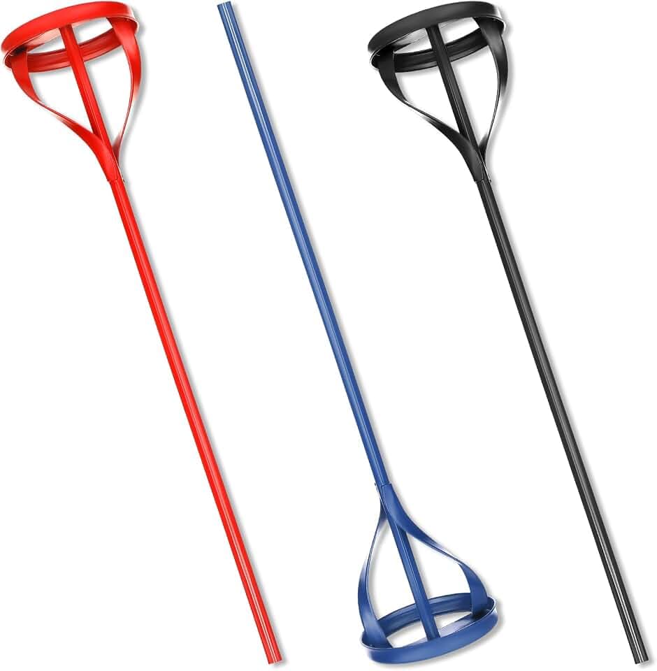 Therwen 3 Pieces Paint Mixer for Drill Attachment 1 to 5 Gallon Buckets Fits Standard Drills Easy to Clean Mud Paint Mixer Cement Mixing Paddle for Mortar Mud Grout(Red,Blue,Black)