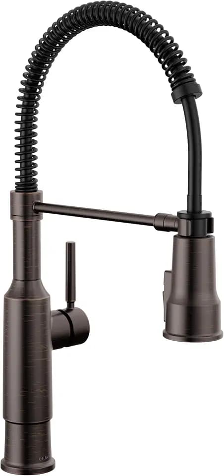 Delta Theodora Pro Style Commercial Kitchen Faucet with Pull Down Sprayer, Oil Rubbed Bronze Single Hole Kitchen Sink Faucet, Single Handle, Venetian Bronze 18804Z-RB-DST