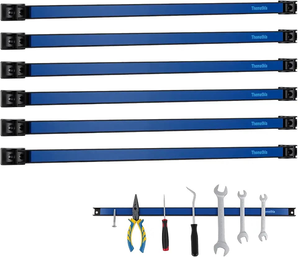 24" Magnetic Tool Holder Strip, 6 Pieces Blue Metal Tool Organizer Rack with Stainless Steel Surface, Magnet Bar for Garage Workshop, Easy To Install with Mounting Screws
