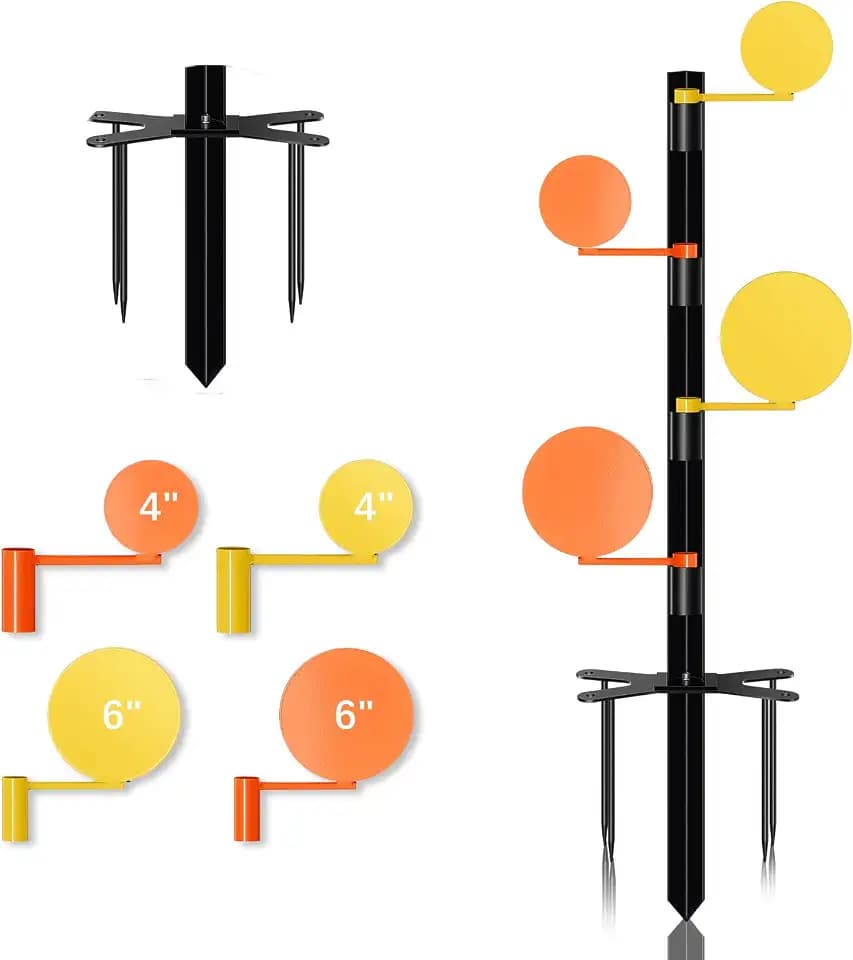 VioraWhite AR500 Steel Dueling Tree Target for .22 Rimfire & Pistols – Reactive Shooting Target Stand with 4” & 6” Paddles for Range Training