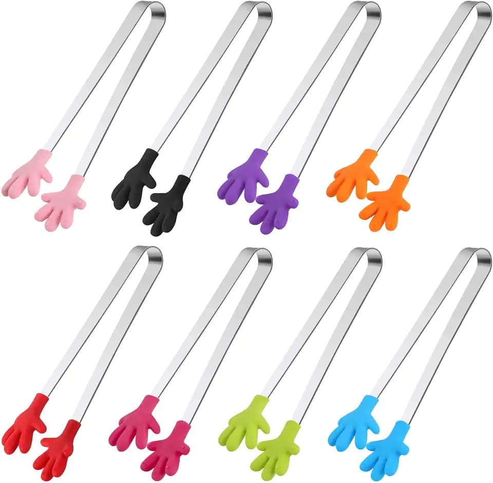 SHINDEL Mini Tongs, 8 PCS Silicone Hand Shape Food Tongs, 5 Inch
