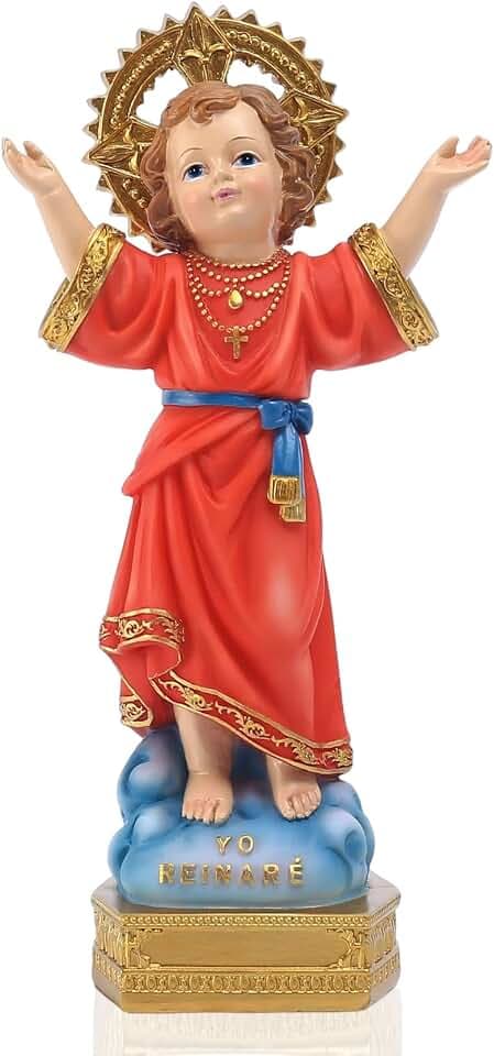 QIANLING 8" H Divino Nino Statue, Resin Full-Color Religion Gift with Open Arms Divine Child Jesus Figurines, Suitable for Indoor Filling for Religious Decoration Or Religious Culture Enthusiasts