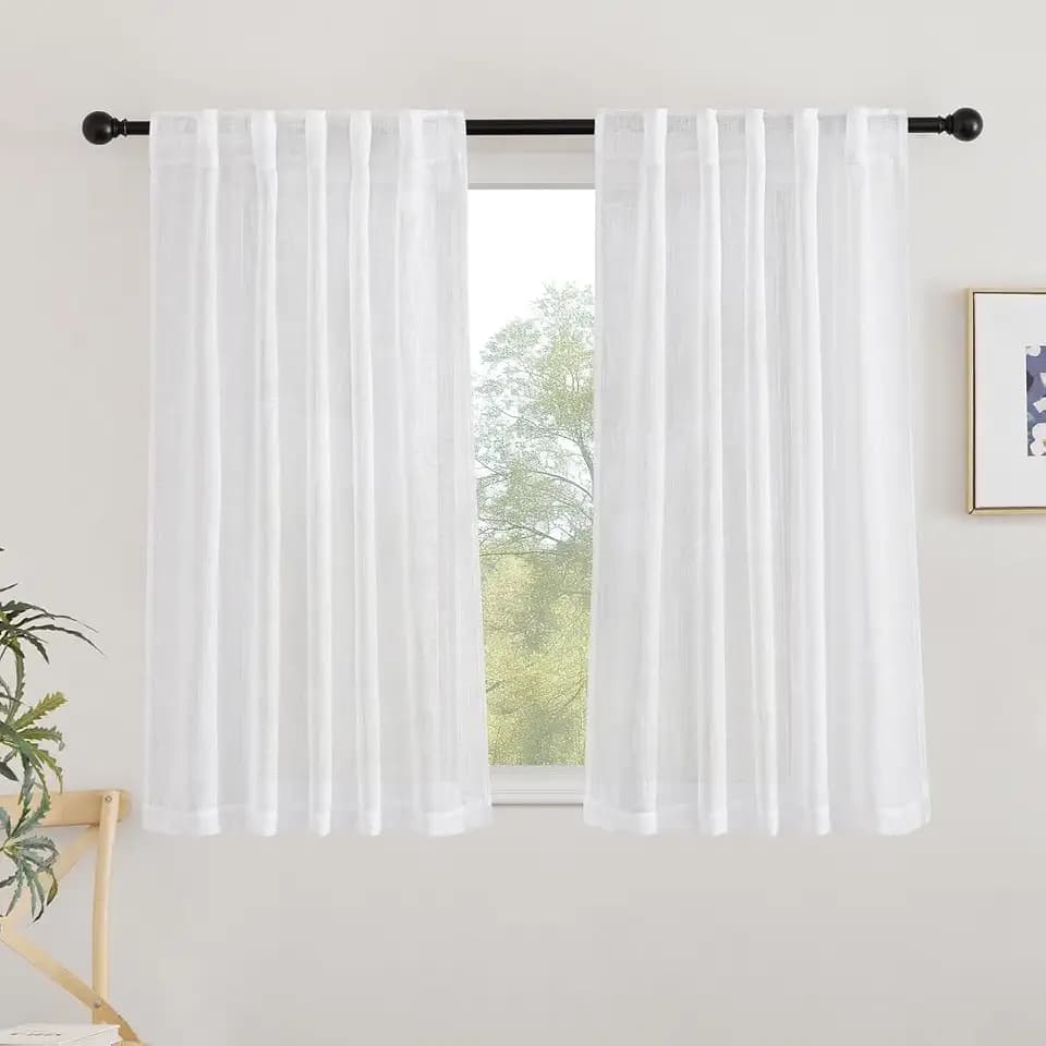NICETOWN White Faux Linen 48 Inch Curtains for Cafe, W42xL48, 2 Panels