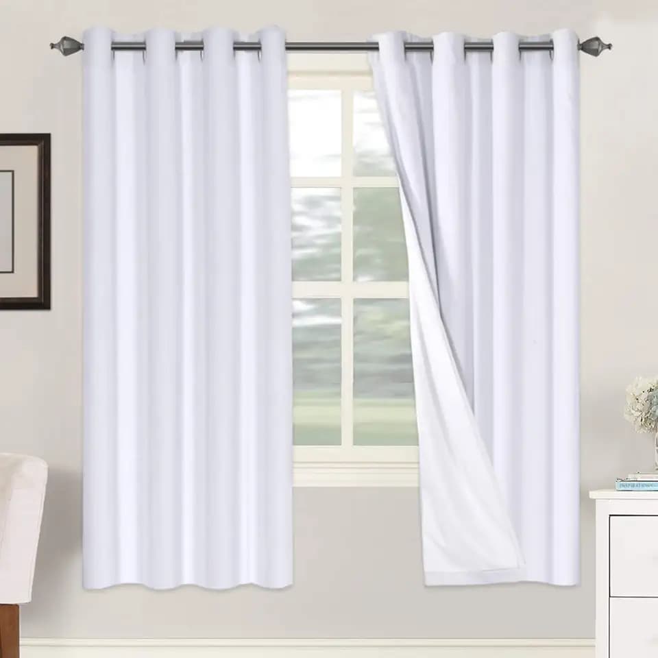 H.VERSAILTEX 100% Blackout Linen Curtains 72" L 2 Panels Bright White