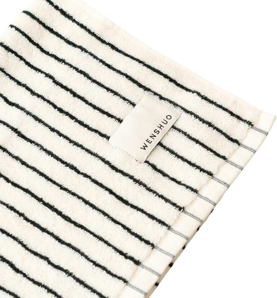 WENSHUO Black&White Striped Hand Towel,100% Combed Cotton,Soft Absorbent