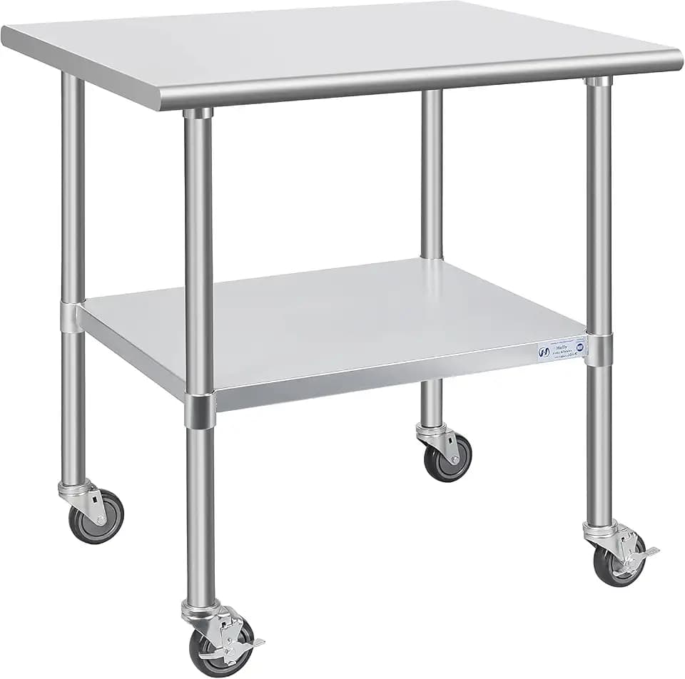 Hally Stainless Steel Table for Prep&Work 30" x 36" with Wheels Commercial