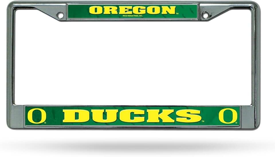 Rico Industries NCAA Oregon Ducks 12" x 6" Silver Chrome Frame W' Decal Insert Car/Truck/SUV Auto Accessory