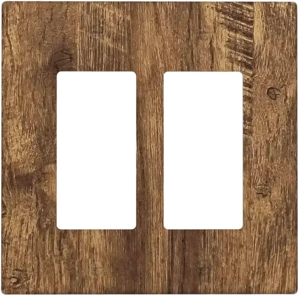 Outlet Covers Rustic Wood Grain Country Vintage Wooden Board 2 Gang Double Rocker Light Switch Cover Plate Decorative Wall Plate GFCI Socket Cover Electrical Switch Plate Covers for Farmhouse Home