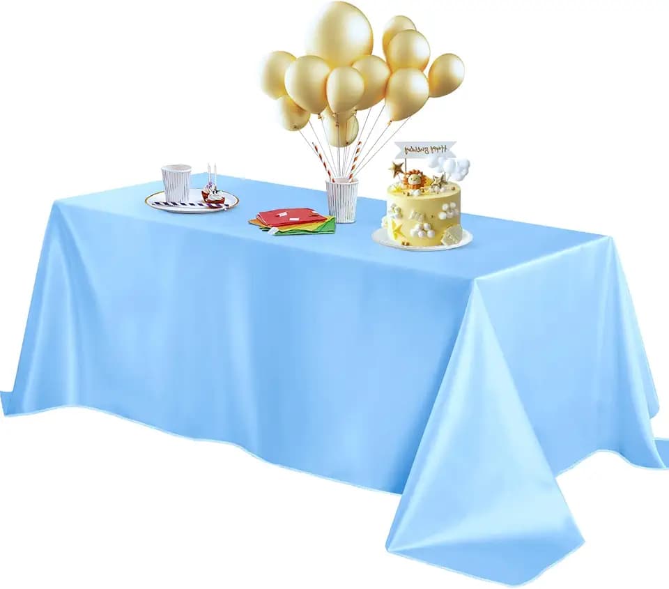 Horbaunal Baby Blue Satin Tablecloth 60 x 120 Inches