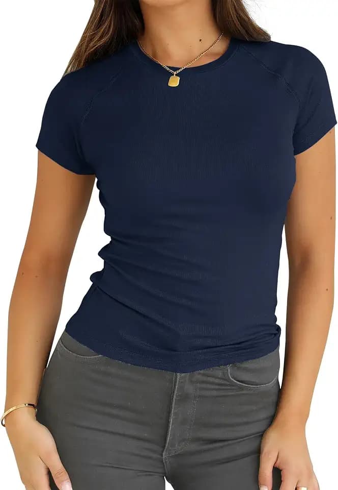 Abardsion Women Casual Crewneck Raglan Sleeve Slim Fit T Shirts