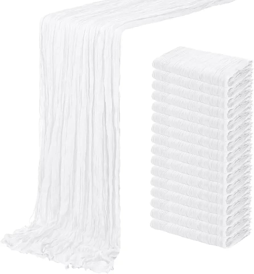 16 Pack White Cheesecloth Table Runner 20 x 120 inch Gauze Table Runners 10 FT Long,Semi Sheer Boho Cheese Cloth Fabric Table Runner Bulk for Wedding,Party,Baby Shower,Bridal Shower Decoration