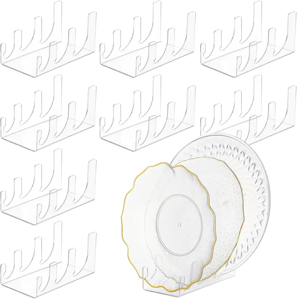 Homaisson 8 PCS Acrylic Plate Stands for Display, 3-Tier Clear Dinnerware Rack Set, Multifunction Transparent Plate Holders for Kitchen Cabinets, China Platters, Glass Cups, Books, 7.2 x 3.9 x 3.9 in