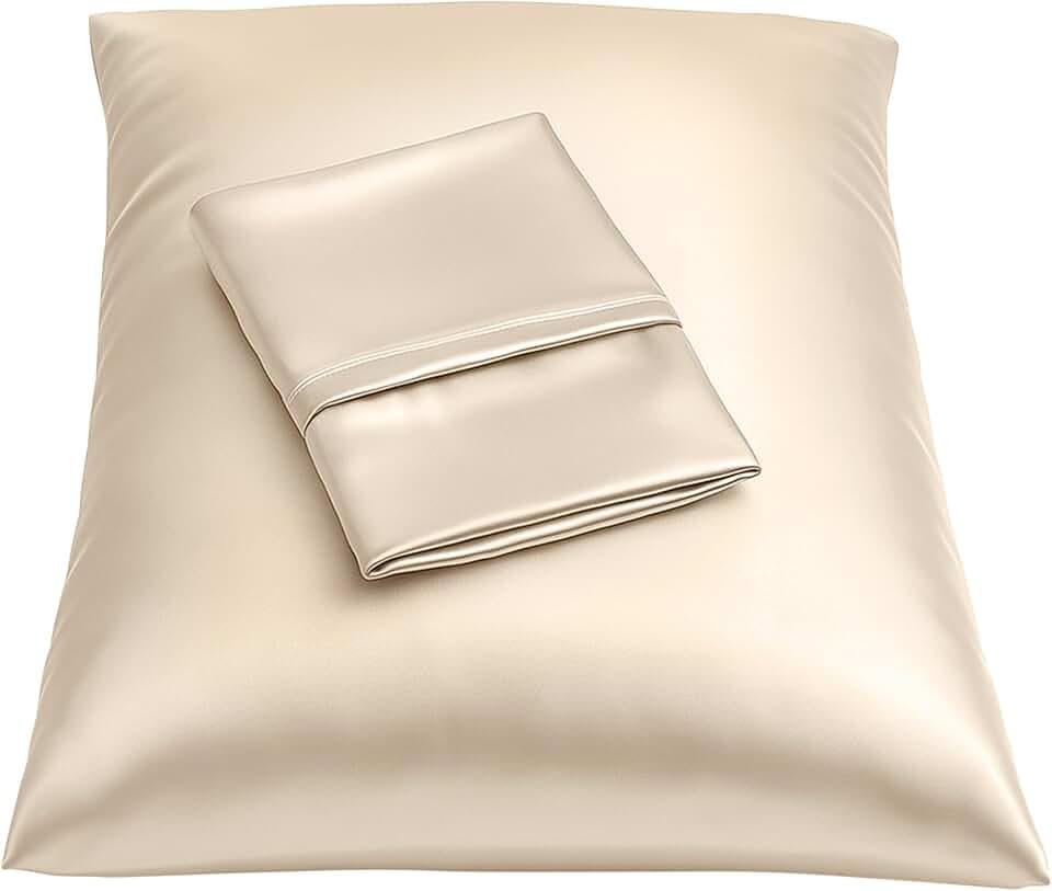 BLISSFORD Satin Pillowcase with Zipper, Like Silk Pillow Cases, Light Beige
