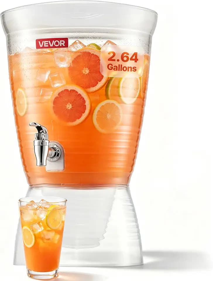 VEVOR Beverage Dispenser, 2.64 Gallon Drink Dispenser for Parties, Plastic Juice Dispensers with Spigot Ice Chamber, Iced Tea Lemonade Juice Water Dispensers, for Restaurants, Hotels, Parties