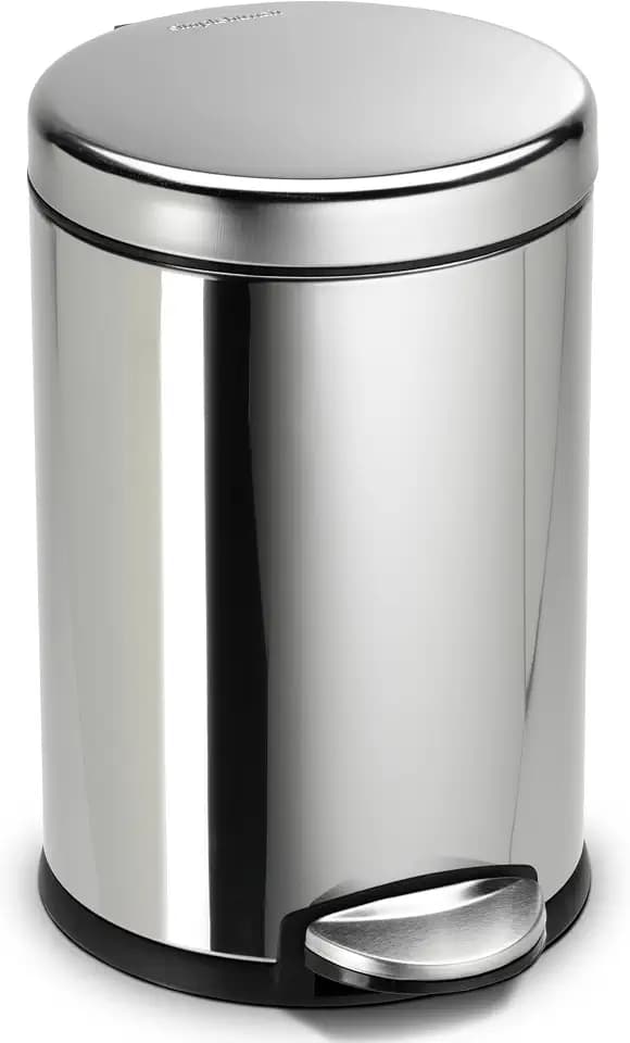 simplehuman 4.5 Liter / 1.2 Gallon Round Bathroom Step Trash Can, Polished Stainless Steel