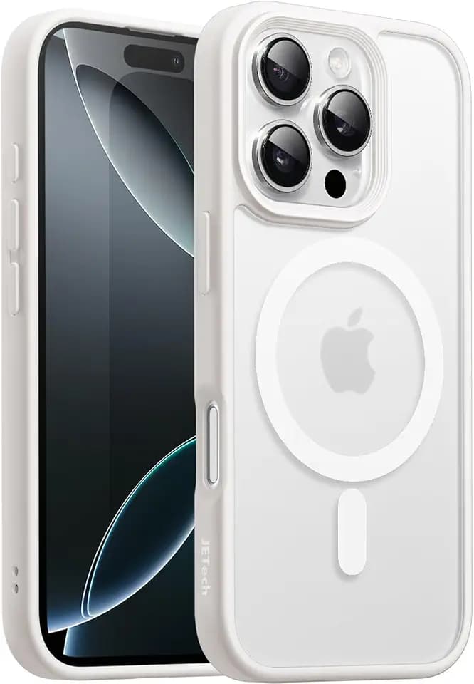 JETech Matte Magnetische Hülle für iPhone 16 Pro, Titan Weiß