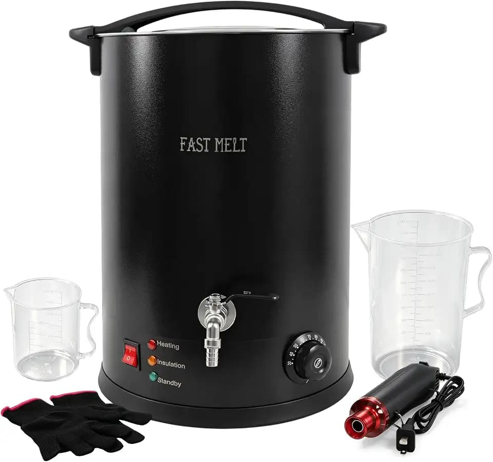 FAST MELT 20L Electric Wax Melter for Candle Making, 1400W Large Wax Melting Pot with Pour Spout, 30–110°C Temp Control, Stainless Steel Wax Heater with Heat Gun, Gloves & Measuring Cup, AC 120V