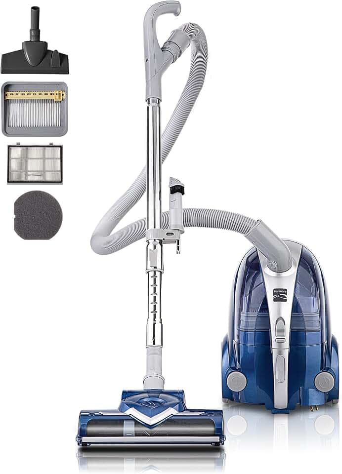 Kenmore Pet-Friendly Lightweight HEPA Canister Vacuum with Variable Modes, Retractable Cord, and Pet Brush - Blue