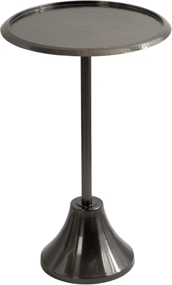 Kate and Laurel Sanzo Modern Pedestal Side Table, 15 x 15 x 24, Gray Gunmetal, Decorative End Table with Hammered Tabletop for Use as a Bedroom Nightstand or Living Room Accent Table