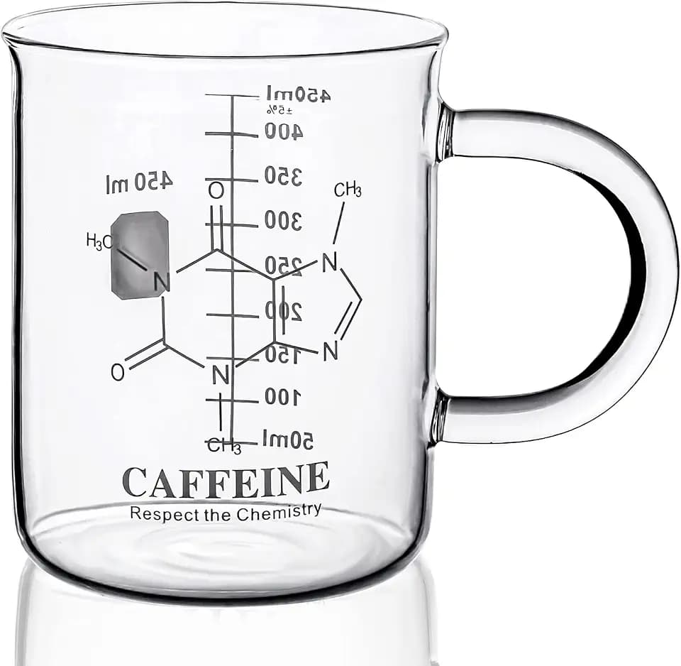 Caffeine Beaker Mug, Chemistry Coffee Mug 16 oz Borosilicate Glass, Measuring Graduated Beaker (450ml)