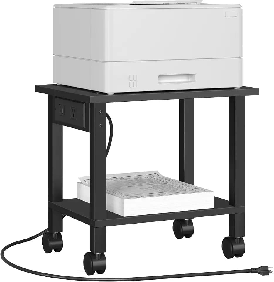 TUTOTAK Printer Stand, 2 Tier Rolling Printer Cart with Charging Station